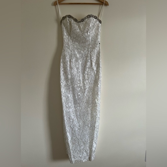LORALIE Sweetheart Wedding Dress‎ 6 Vintage Embellish Metallic Lace Brocade Slip - Picture 3 of 17